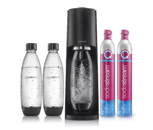 Saturator do wody gazowanej SodaStream Terra - Czarny zestaw + 2 butelki + 2 naboje CO2
