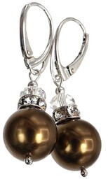 Piękne Kolczyki Perły Kryształy Antique Brass Srebro