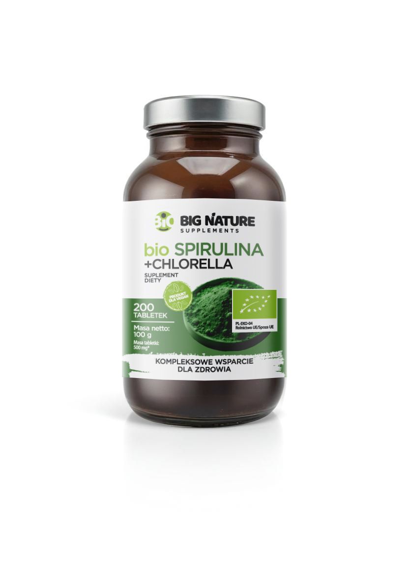 Big Nature Spirulina + Chlorella - suplement diety 200 tab. Bio - suplement