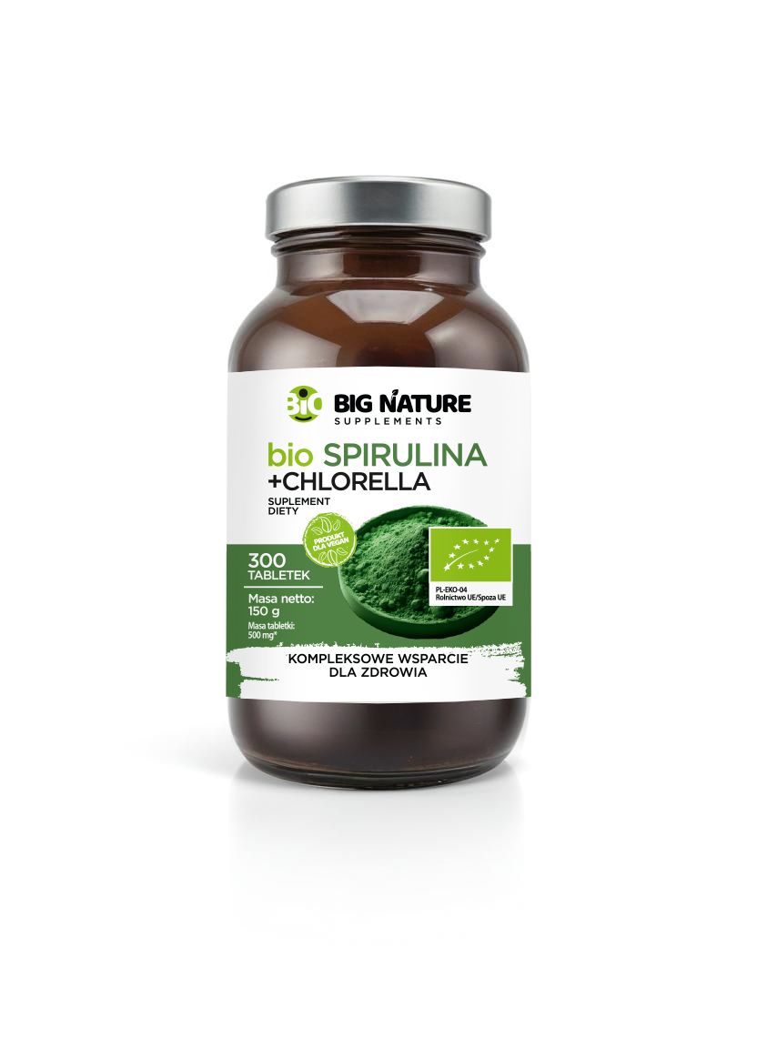 Big Nature Spirulina + Chlorella - suplement diety 300 tab. Bio - suplement