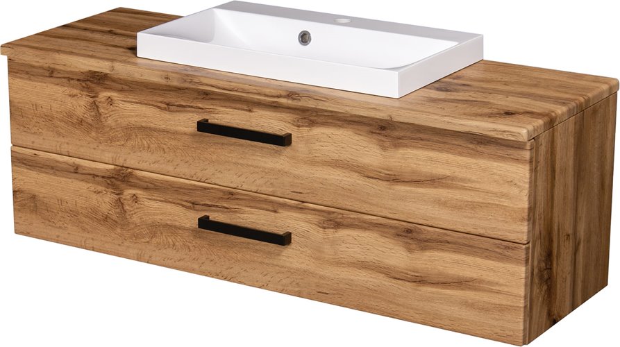 Szafka wisząca z umywalką nablatową 120 cm kolor dąb naturalny S2 seria Fokus Loft Gante