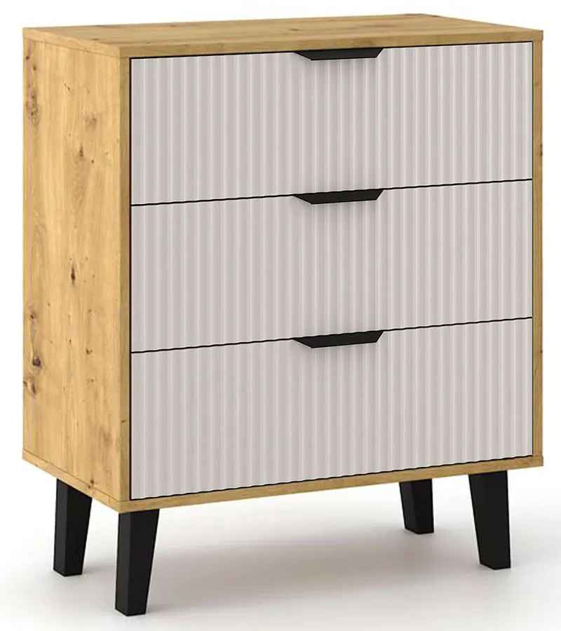 Komoda z 3 szufladami na nóżkach dąb artisan + kaszmir E6-Z58