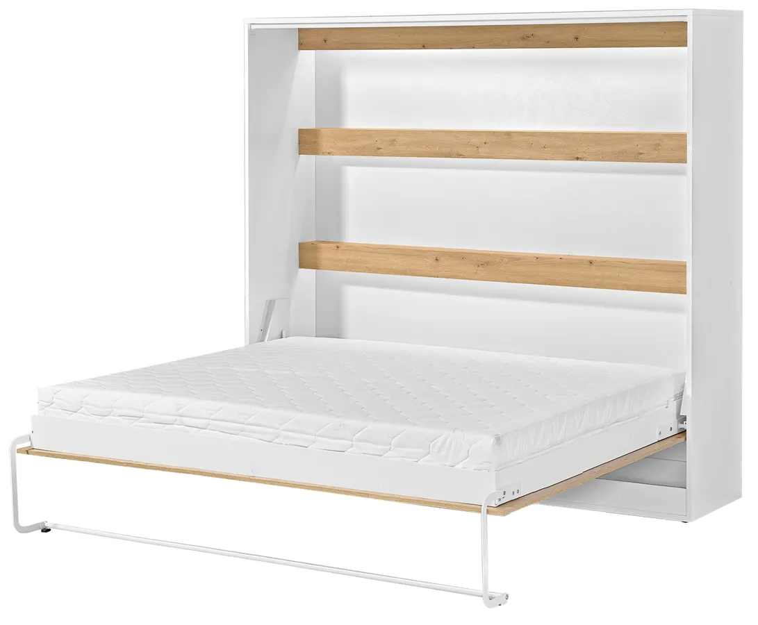 Poziomy rozkładany tapczan biały + dąb 160x200 H5-W19