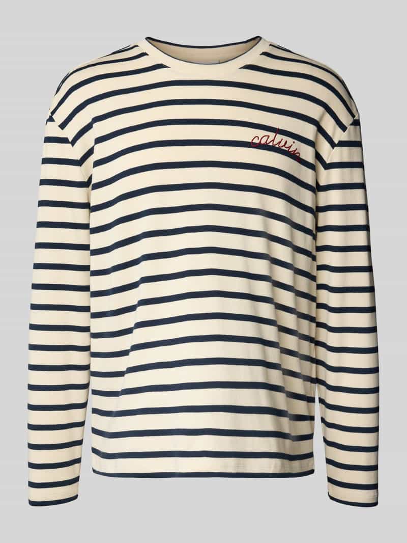 Bluzka z długim rękawem, wyhaftowanym logo i okrągłym dekoltem