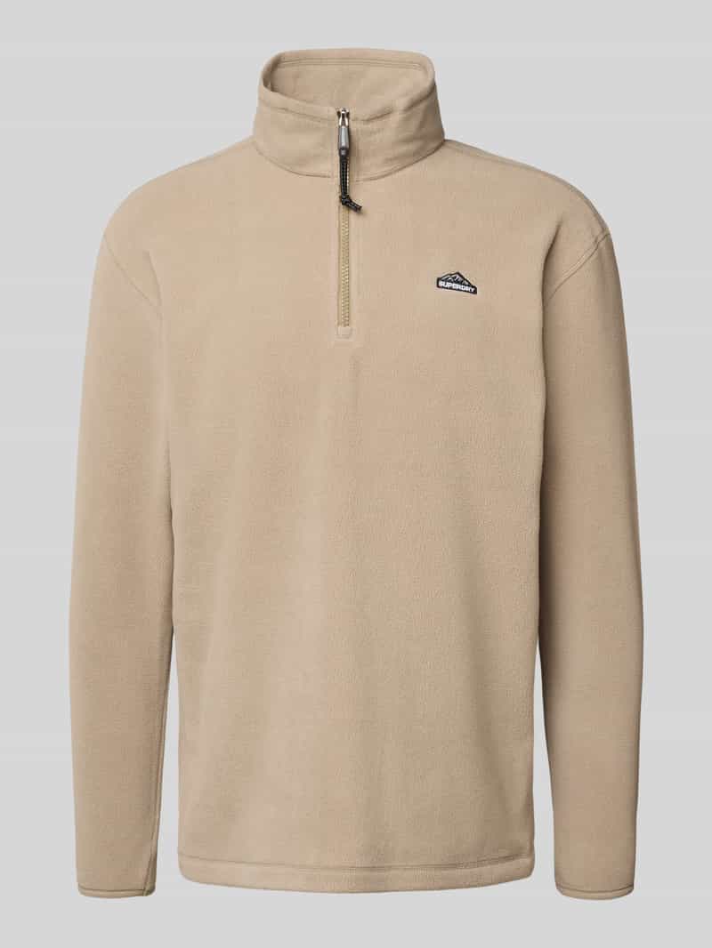 Sweter z polaru z wyhaftowanym logo i stójką