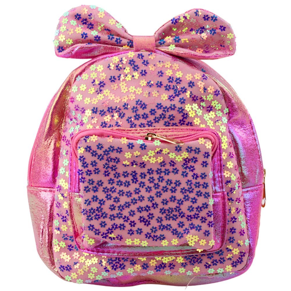 Plecak Dziecięcy Z Cekinami W Kwiatki Kokarda Różowy 22cm 2,8L LEAN