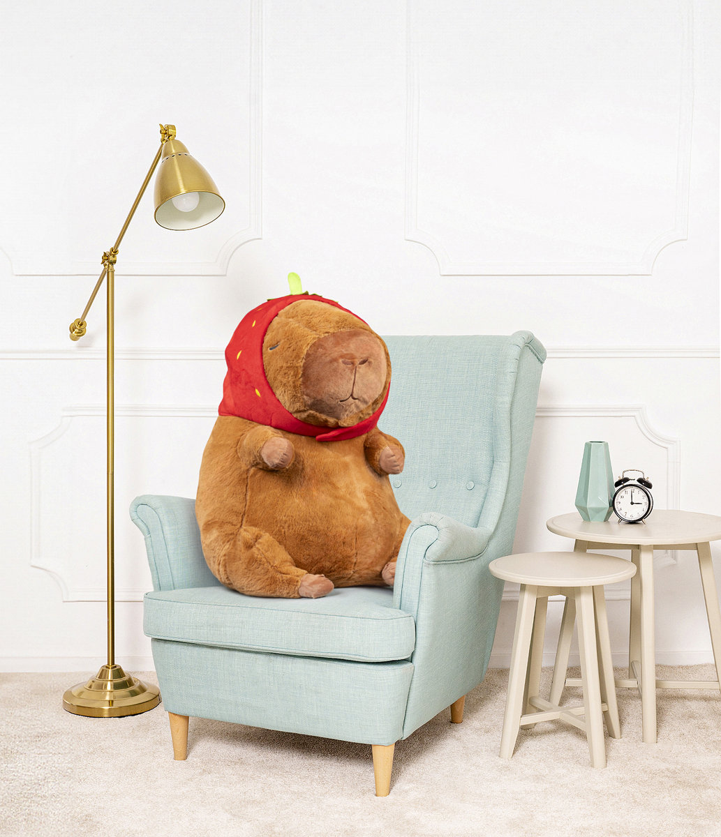 DUŻA KAPIBARA RICK MASKOTKA MIŚ PLUSZAK PRZYTULANKA Z TRUSKAWKĄ - 70cm