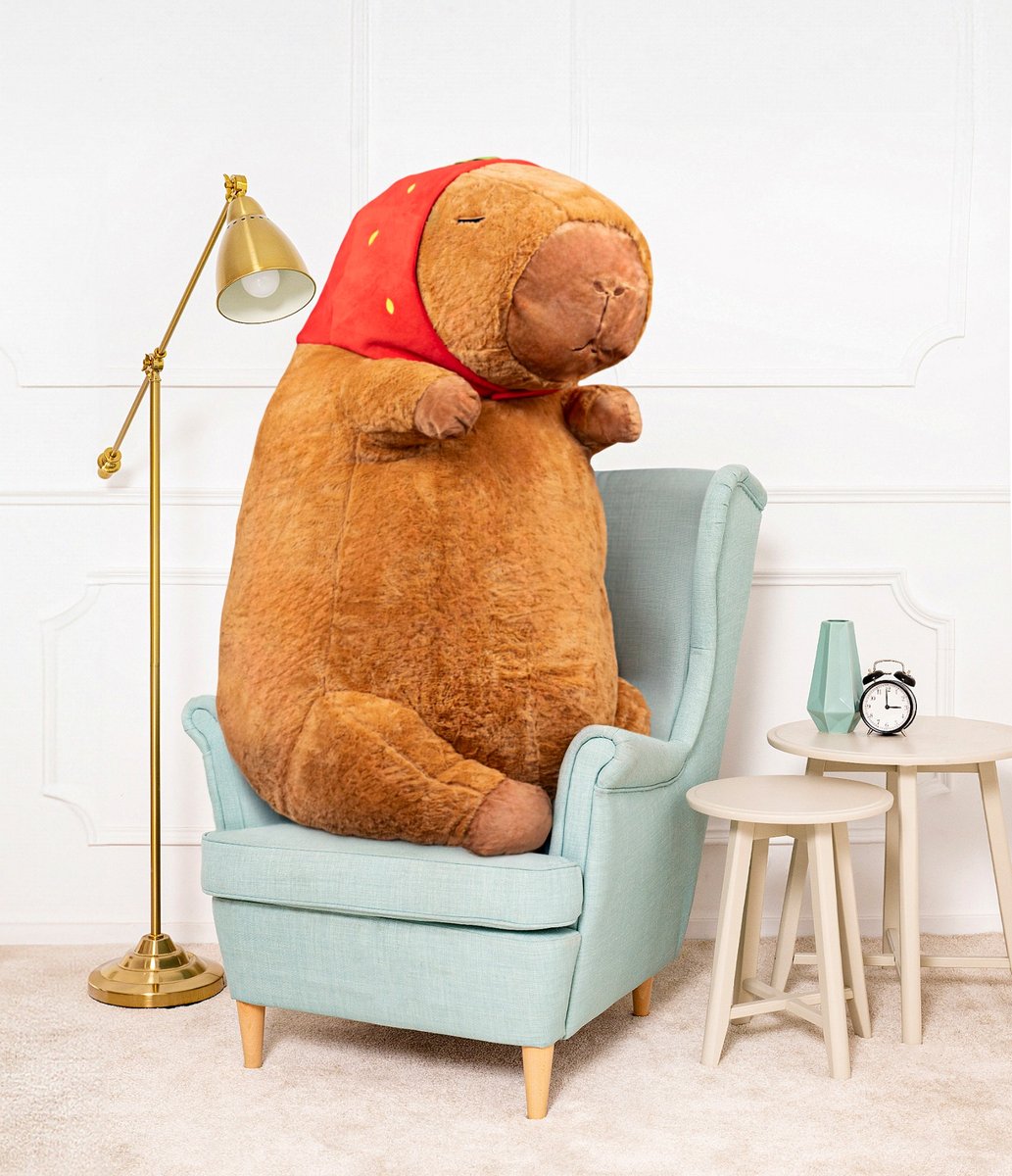 DUŻA KAPIBARA RICK MASKOTKA MIŚ PLUSZAK PRZYTULANKA Z TRUSKAWKĄ - 130cm