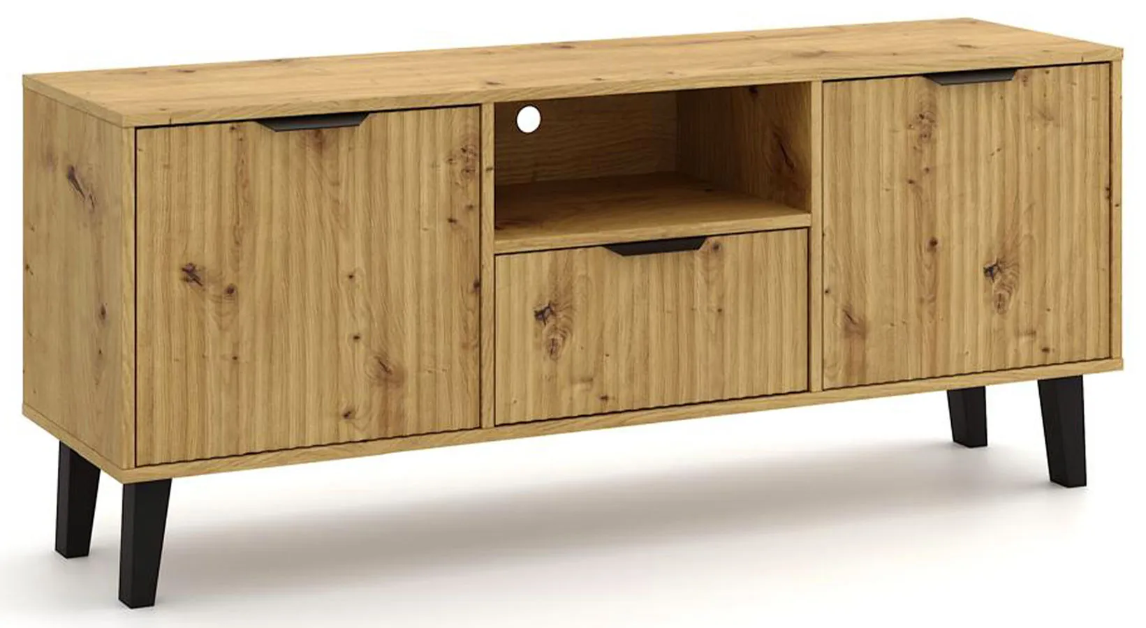 Szafka pod telewizor ryflowana na nóżkach dąb artisan H2-H73