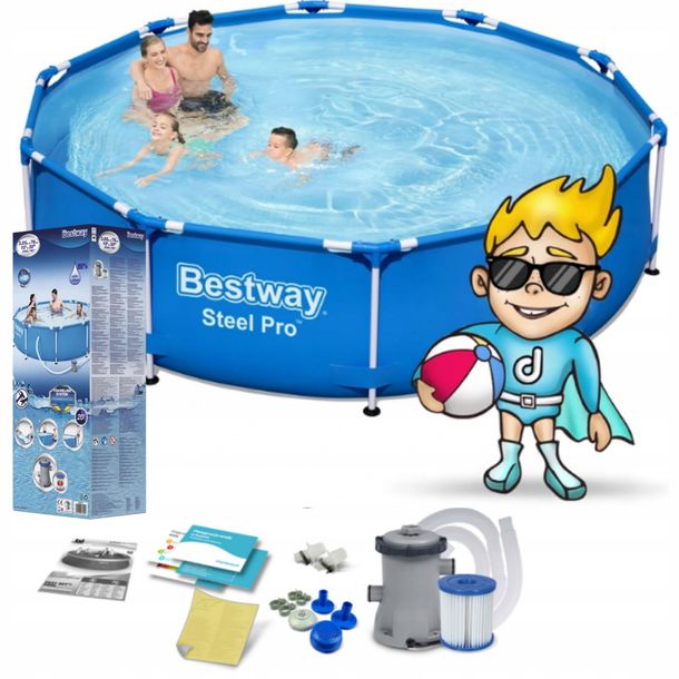 Bestway Basen Z Pompą 305x76 8w1 Zestaw Bestway Basen Ogrodowy Pompa Filtr Dzieci