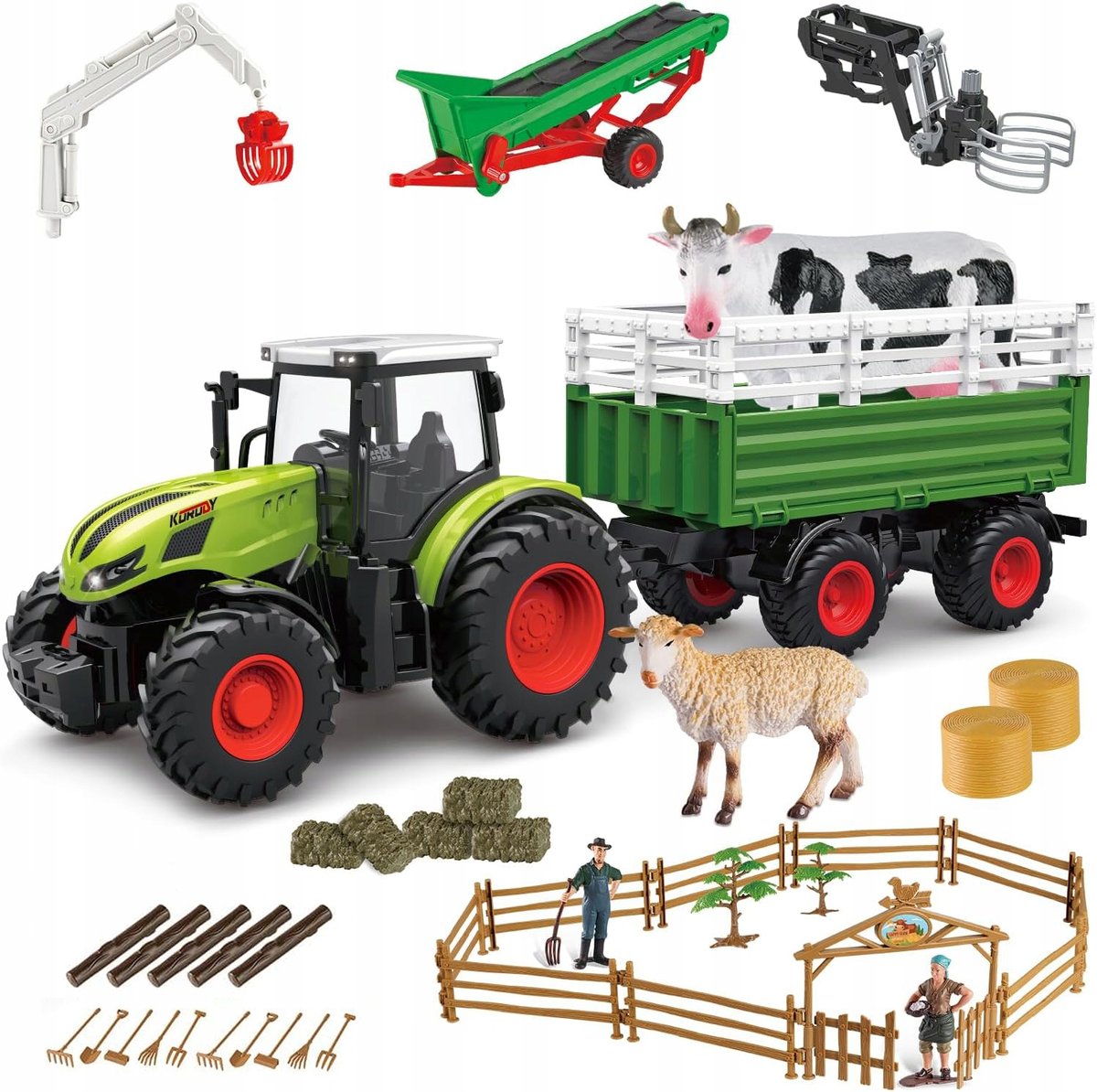 FARMA DLA DZIECI TRAKTOR PRZYCZEPA MASZYNY ZWIERZĘTA DUŻY ZESTAW 1:24