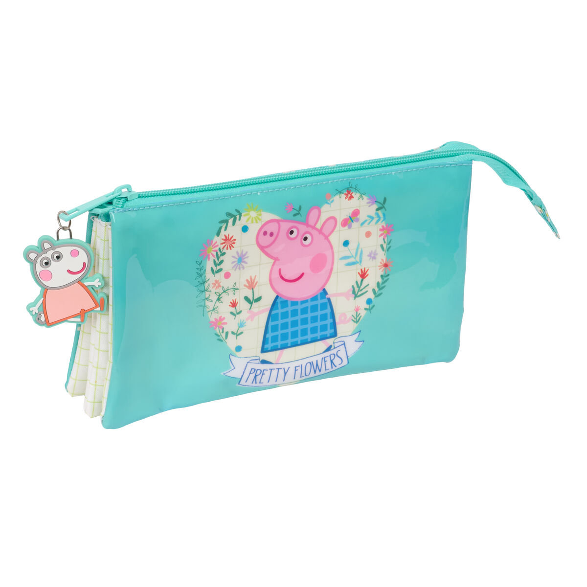 Piórnik Potrójny Peppa Pig Pretty flowers Żółty Mięta 22 x 12 x 3 cm