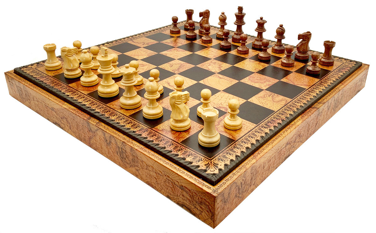 ITALIAN SET CHESS PIECES ACACIA WOOD CLASSIC 7,6+BOARD LEATHERETTE GLOBE MAP 48