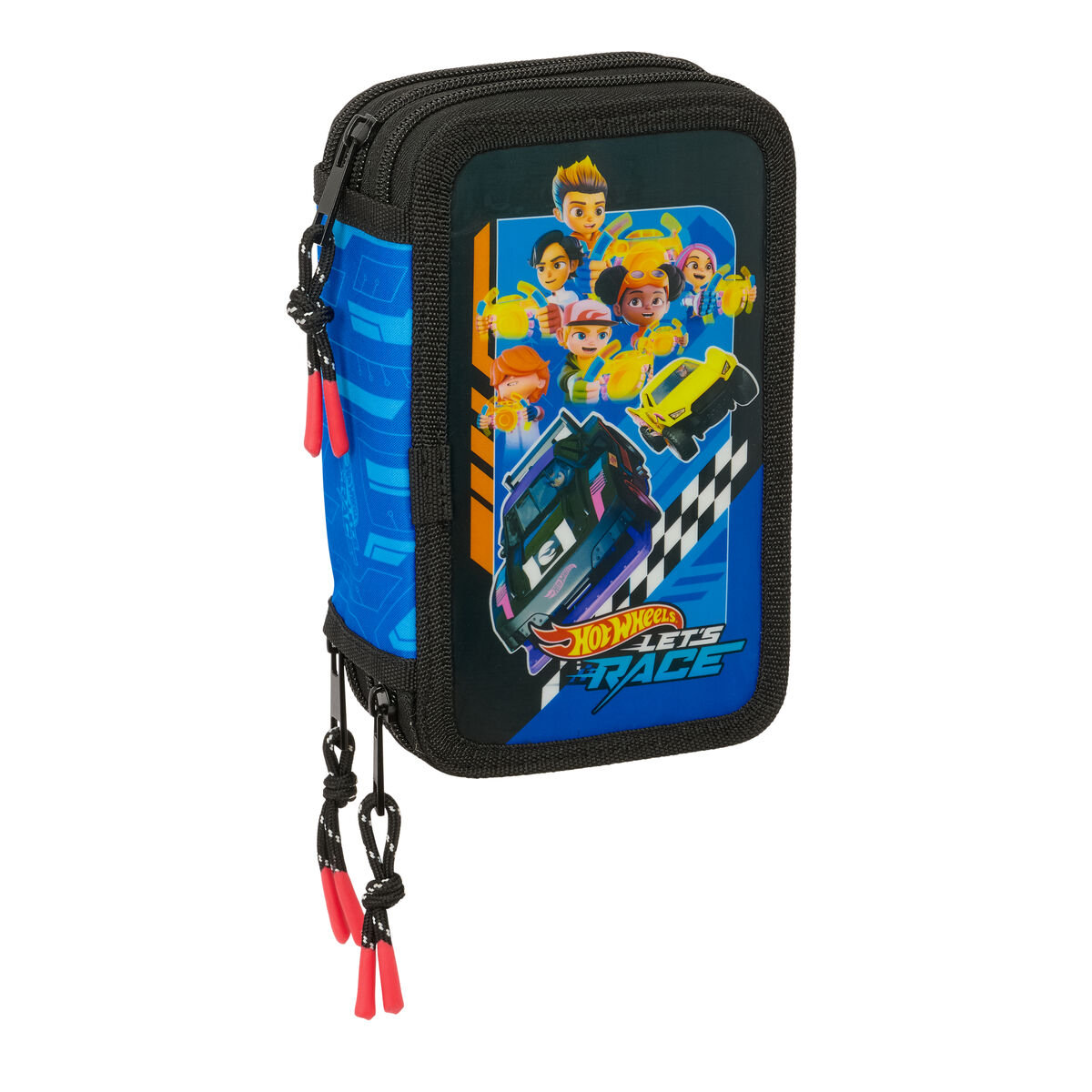 Piórnik potrójny Hot Wheels Let's race Niebieski Czarny 12,5 x 19,5 x 5,5 cm 37 Części