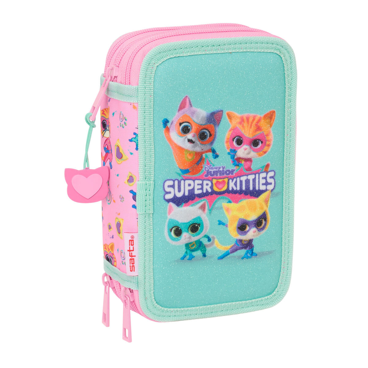 Piórnik potrójny SuperKitties Różowy Turkusowy 12,5 x 19,5 x 5,5 cm 37 Części