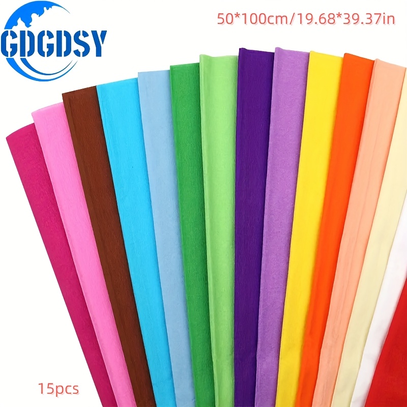 TEMU 15 Sztuk Dużej Kolorowej Papieru Z Krepu - Cienki Ręcznie Robiony Z Origami W Błyszczących Kolorach (Czerwony, Pomarańczowy, Żółty, Zielony,