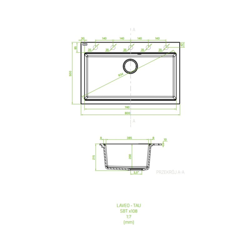Laveo Tau Zlewozmywak granitowy jednokomorowy 50x80 cm beż SBT_4108