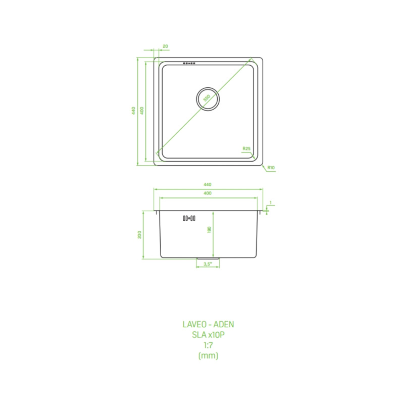 Laveo Aden Zlewozmywak stalowy jednokomorowy 44x44 cm inox SLA_010P