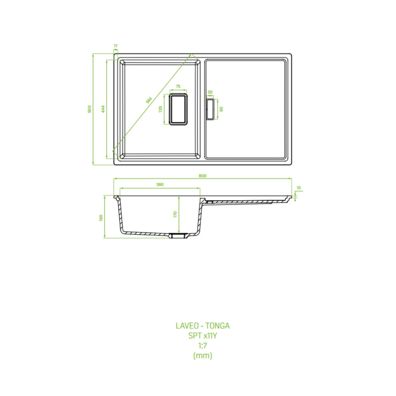 Laveo Tonga Zlewozmywak granitowy jednokomorowy 50x80 cm beż SPT_411Y