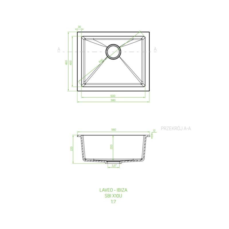 Laveo Ibiza Zlewozmywak granitowy jednokomorowy 56x46 cm czarny SBI_710U