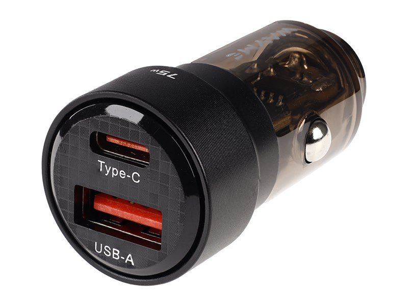 WAYME Ładowarka 12/24V, USB 30W + USB-C PD 45W, przezroczysta czarna