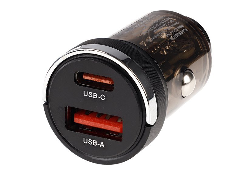 WAYME Ładowarka 12/24V, USB 18W + USB-C PD 33W, z pierścieniem, przezroczysta czarna