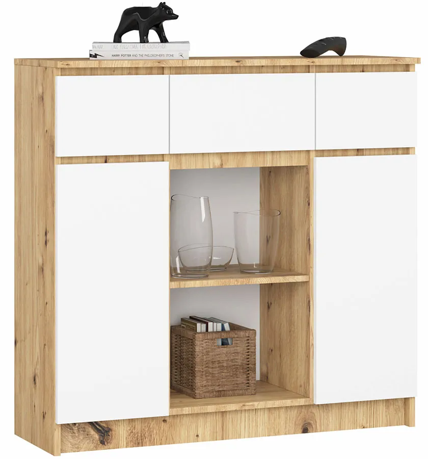 Wąska minimalistyczna komoda dąb artisan + biały S2-B91