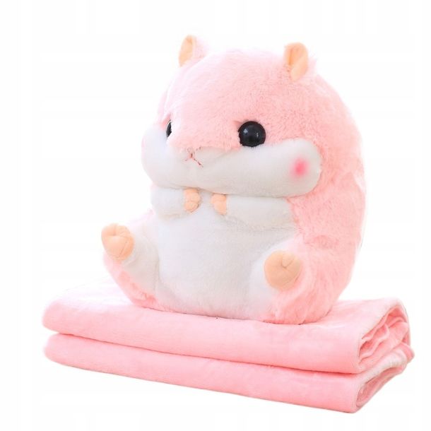 Chomik maskotka kocyk poduszka koc pluszowy komplet 3w1 Różowy urodziny