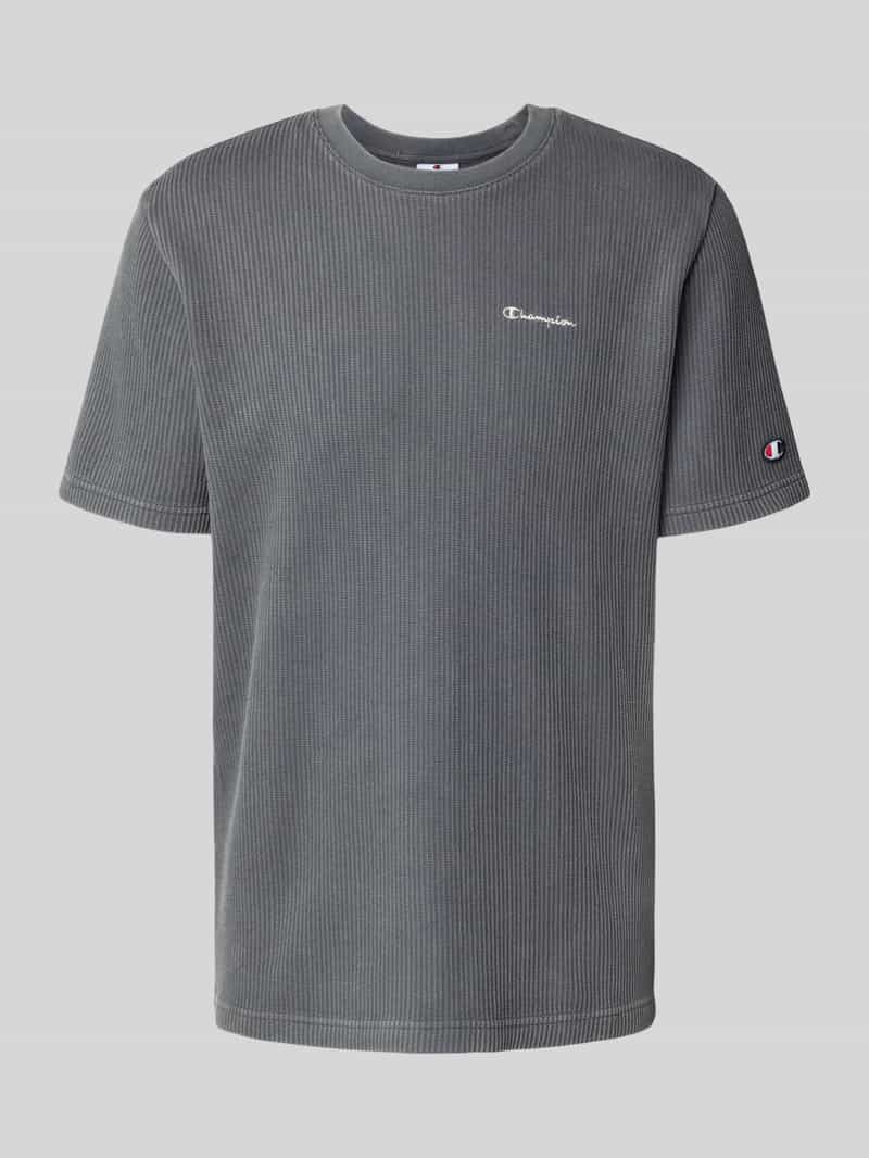 T-shirt z wyhaftowanymi logo i okrągłym dekoltem