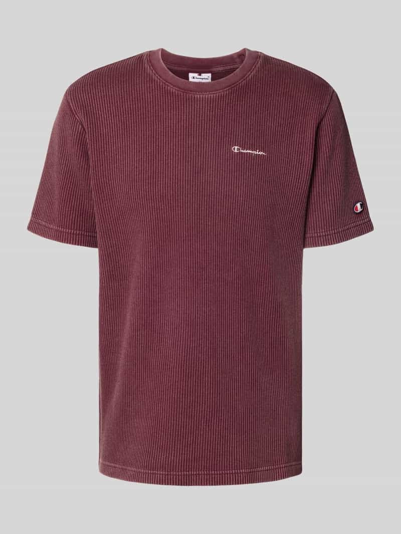 T-shirt z wyhaftowanymi logo i okrągłym dekoltem