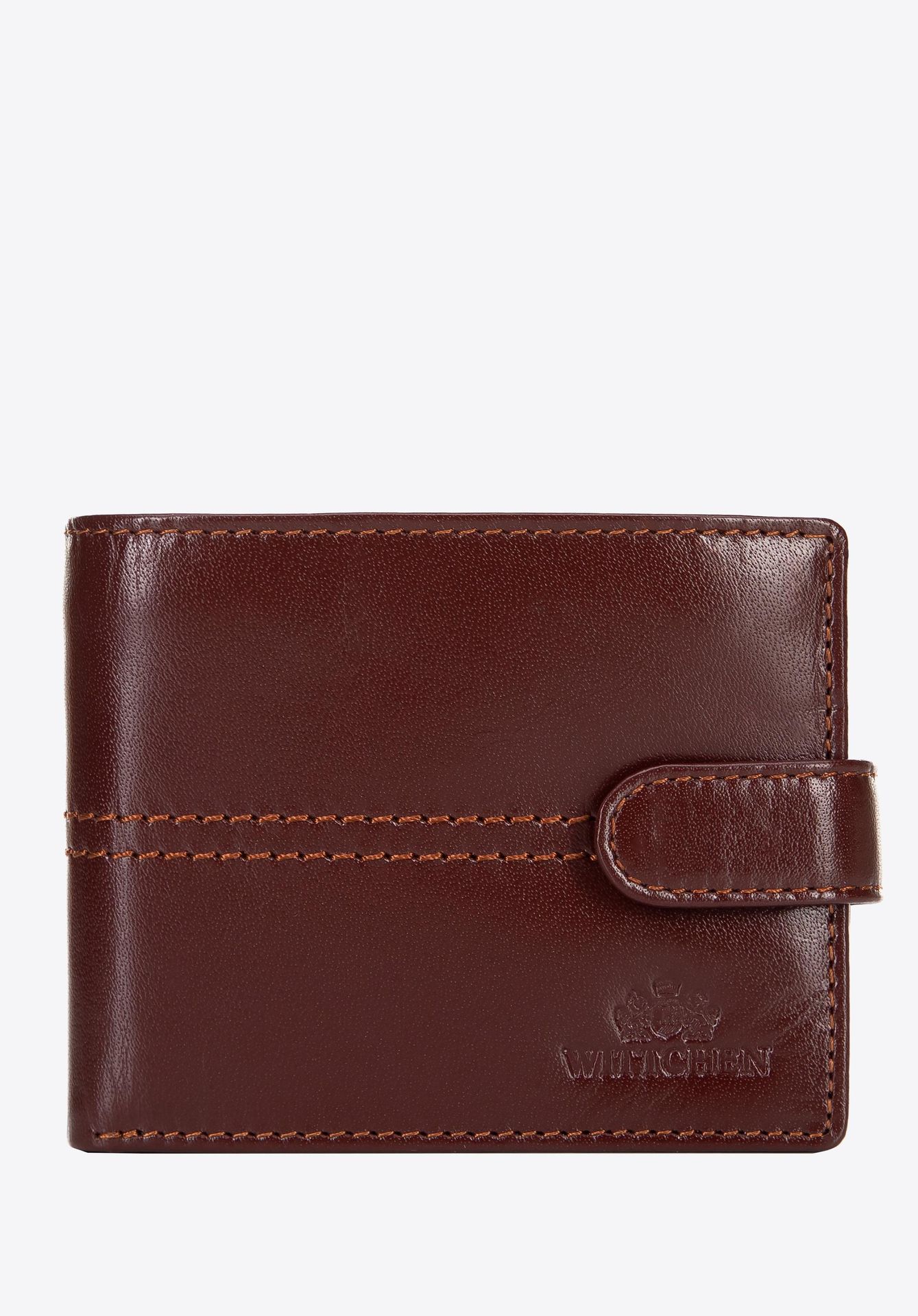 Damski portfel skórzany z przeszyciami jasny brąz