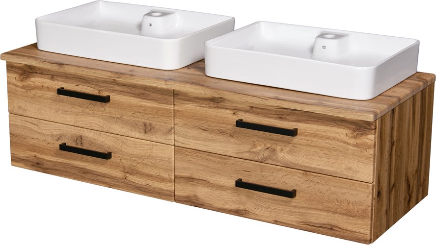Szafka wisząca z dwiema umywalkami nablatowa 140 cm 50/4 kolor dąb naturalny seria Fokus Loft Gante