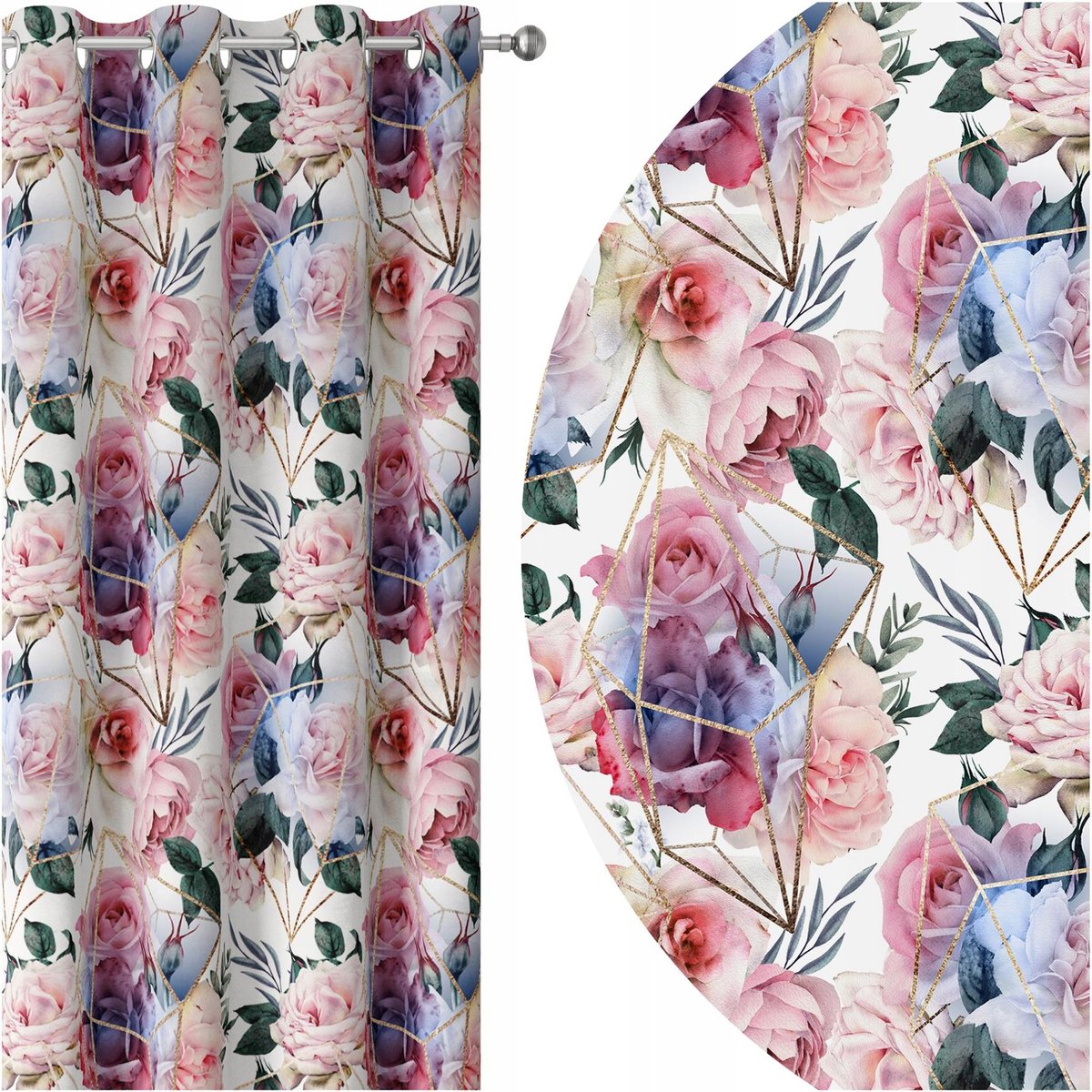 ZASŁONY GOTOWE NA PRZELOTKACH 140x250 PRZELOTKI KWIATY 107 SKRÓCENIE W CENIE