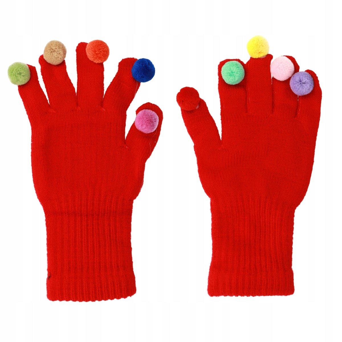 Rękawiczki do ekranów dotykowych z pomponami CZERWONE