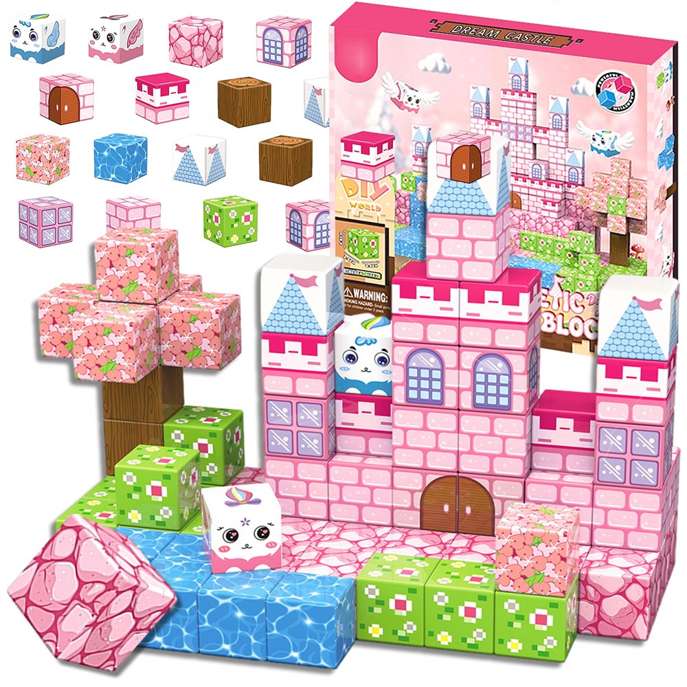Klocki Magnetyczne 3D Kostki Konstrukcyjne Piksele Bloczki Kosteczki Zestaw Kreatywnych Klocków Budowlanych 76 el. XXL ŚWIAT Magnetic Blocks Zamek