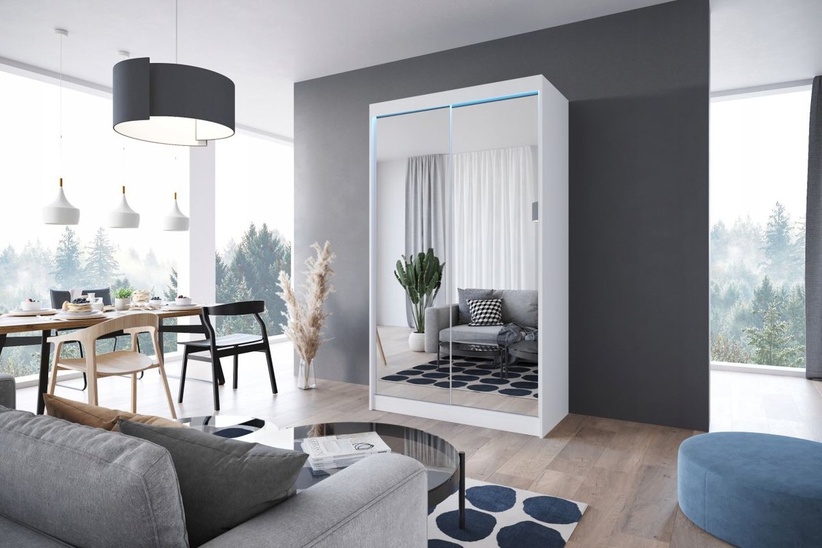 Szafa Loko 3 Przesuwna 110 Cm, 2-Drzwiowa Z Lustrem, Biała, Sonoma, Wenge, Opcja Oświetlenia Led