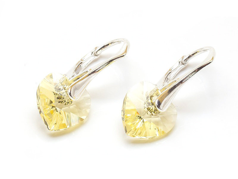 Srebrne Kolczyki 925 z kryształami Swarovski Serca 10mm Jonquil