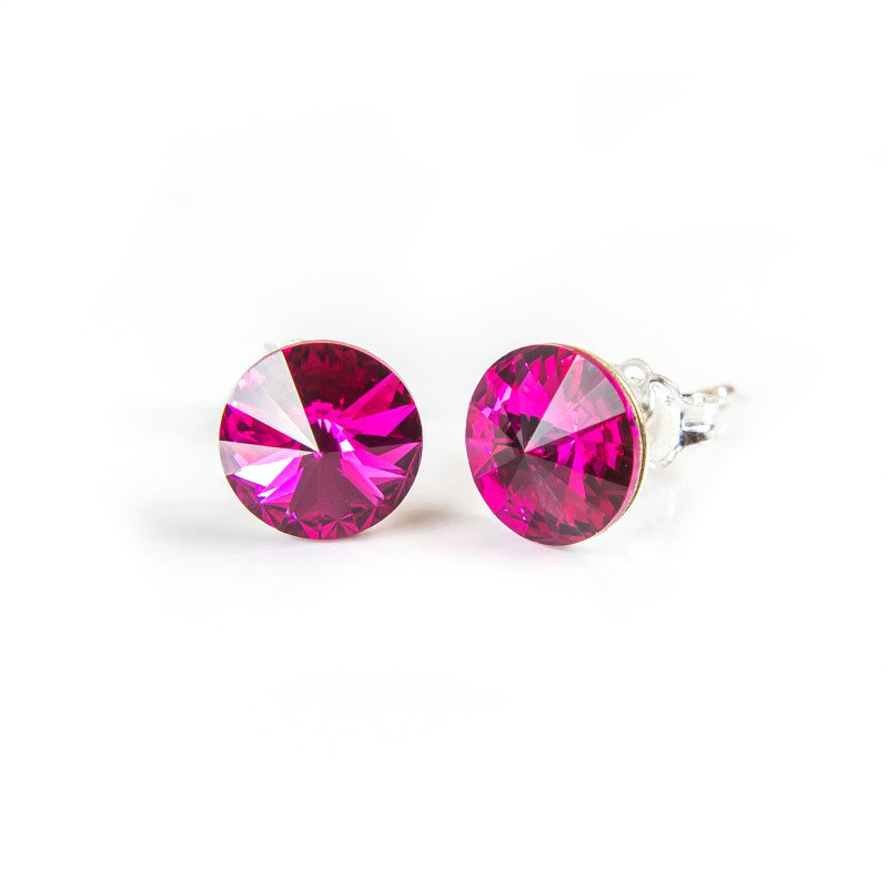 Srebrne Kolczyki 925 z kryształami Swarovski Rivoli 6mm Fuchsia