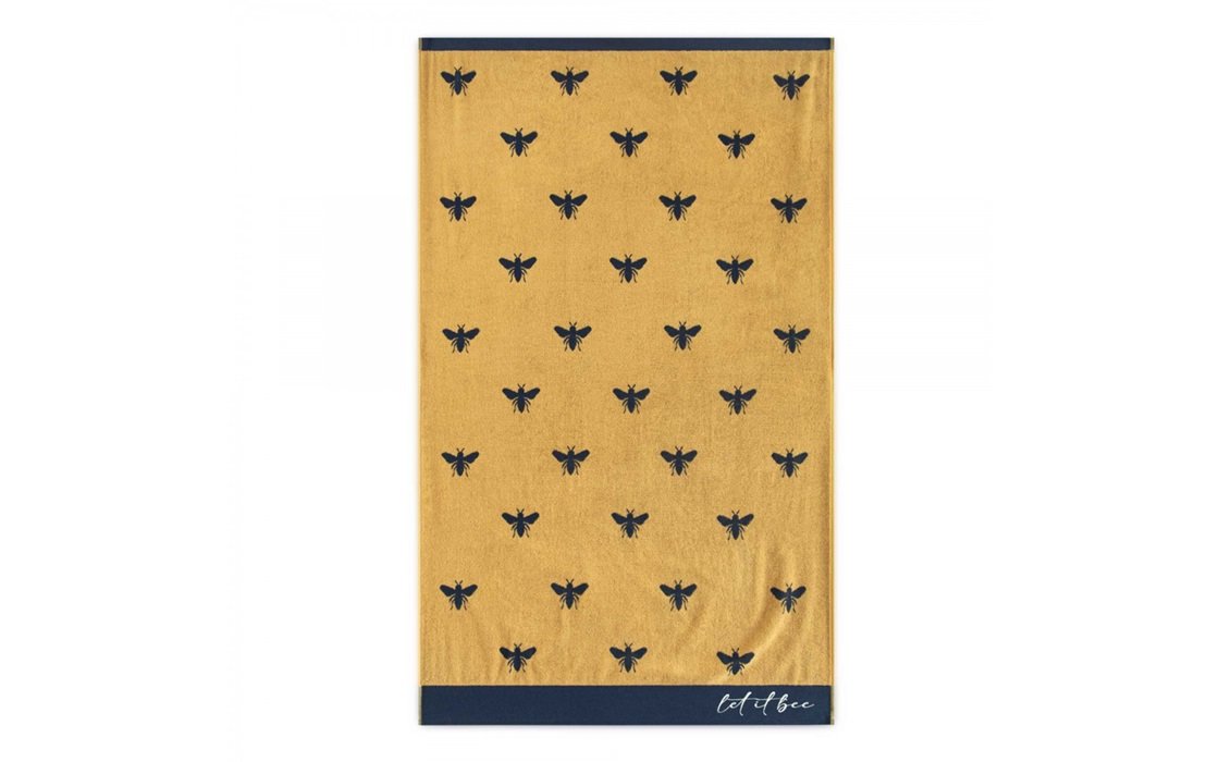 Ręcznik Plażowy Duży Bawełna Egipska 100X160 Let It Bee Musztardowy Pszczoły