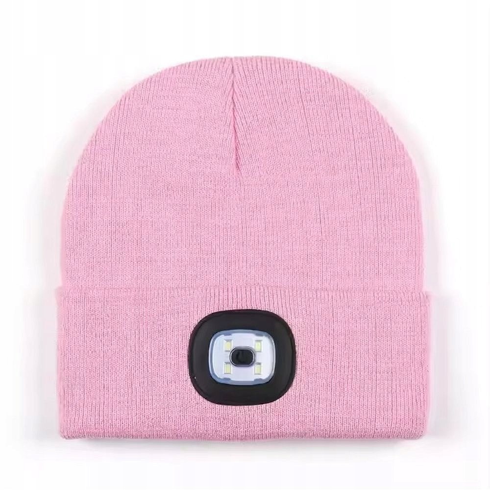 Czapka z latarką LED rożowa