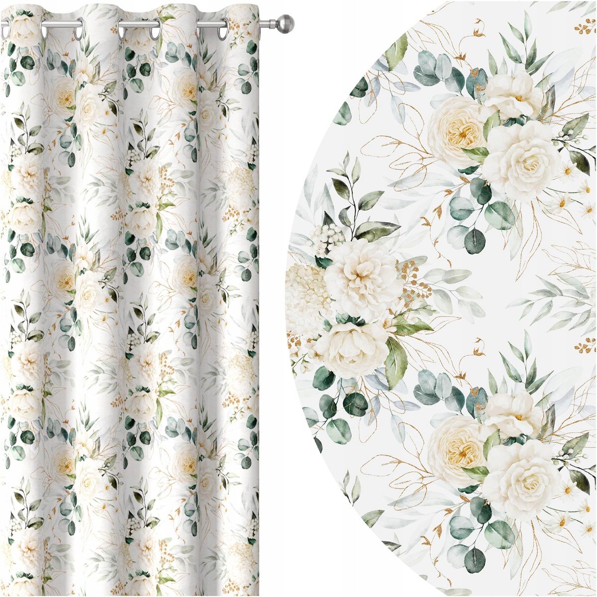 ZASŁONY GOTOWE NA PRZELOTKACH 140x250 PRZELOTKI KWIATY 125 SKRÓCENIE W CENIE