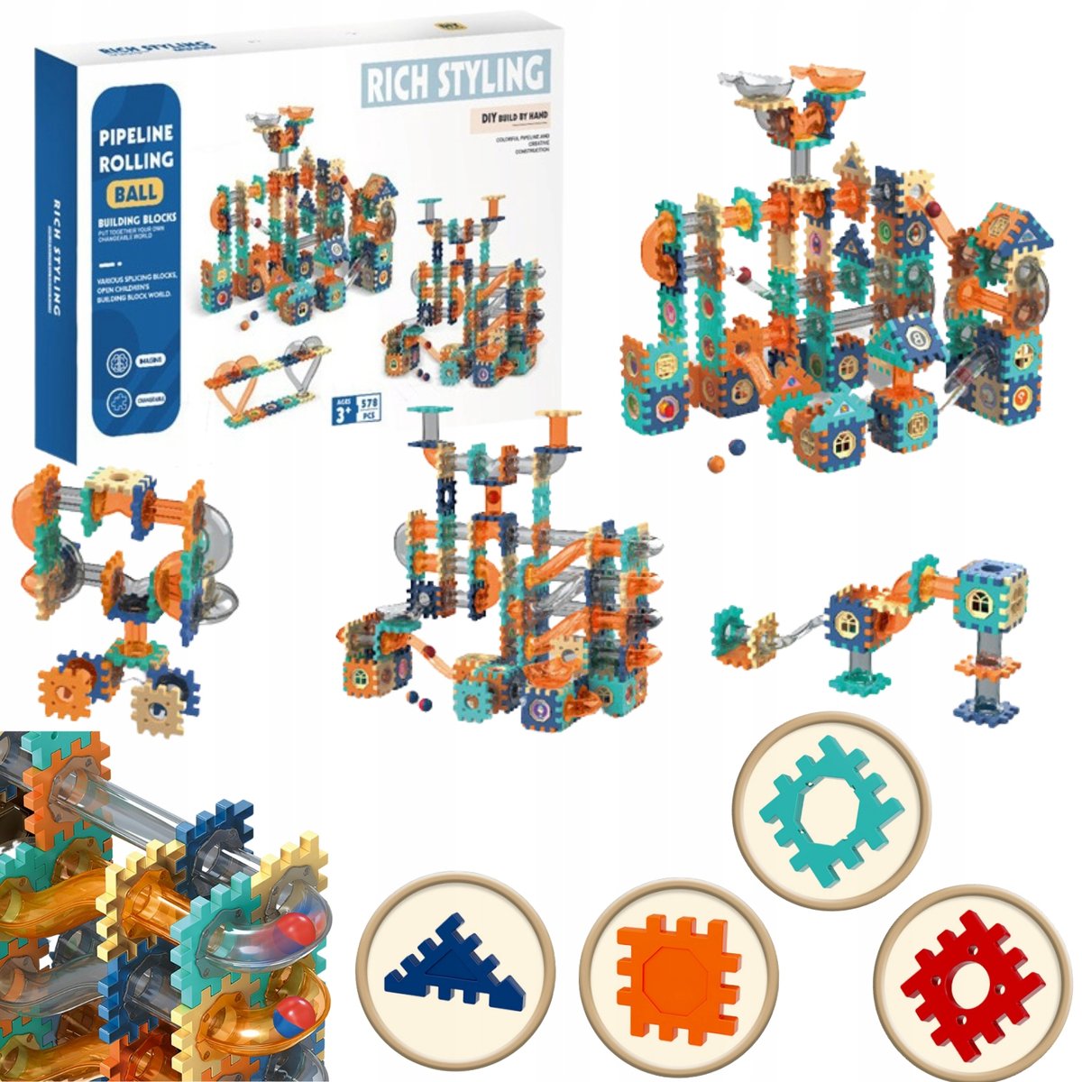 Klocki Edukacyjne Konstrukcyjne Tor Kulkowy 578El