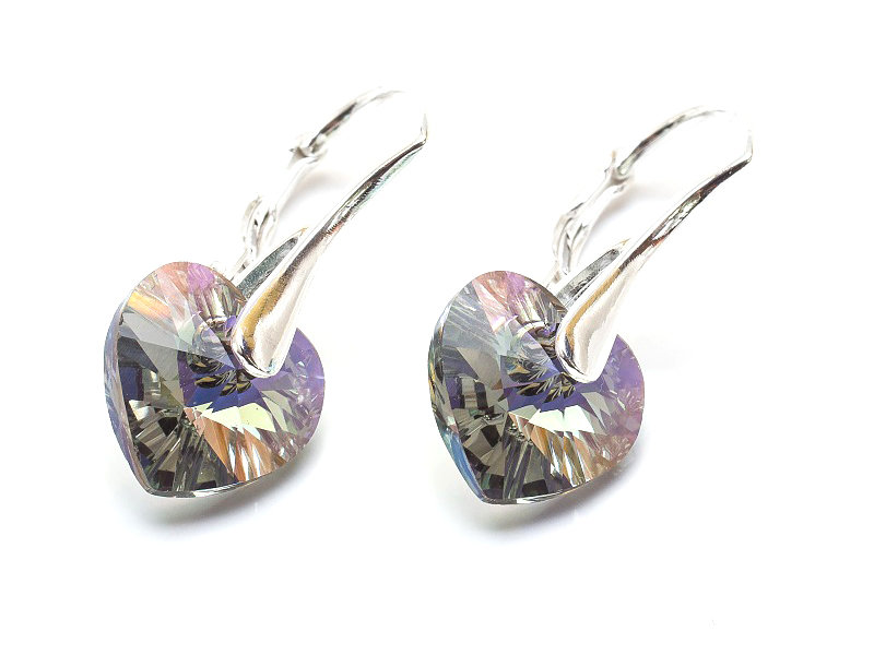 Srebrne Kolczyki 925 z kryształami Swarovski Serca 10mm Black Diamond AB