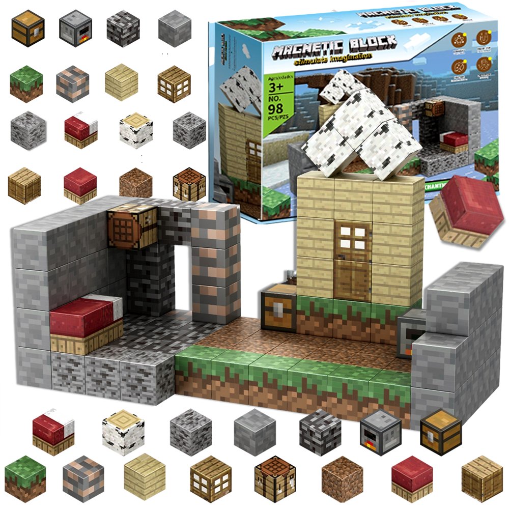 Klocki Magnetyczne 3D Kostki Konstrukcyjne Piksele Bloczki Kosteczki Zestaw Kreatywnych Klocków Budowlanych 98 el. XXL ŚWIAT
