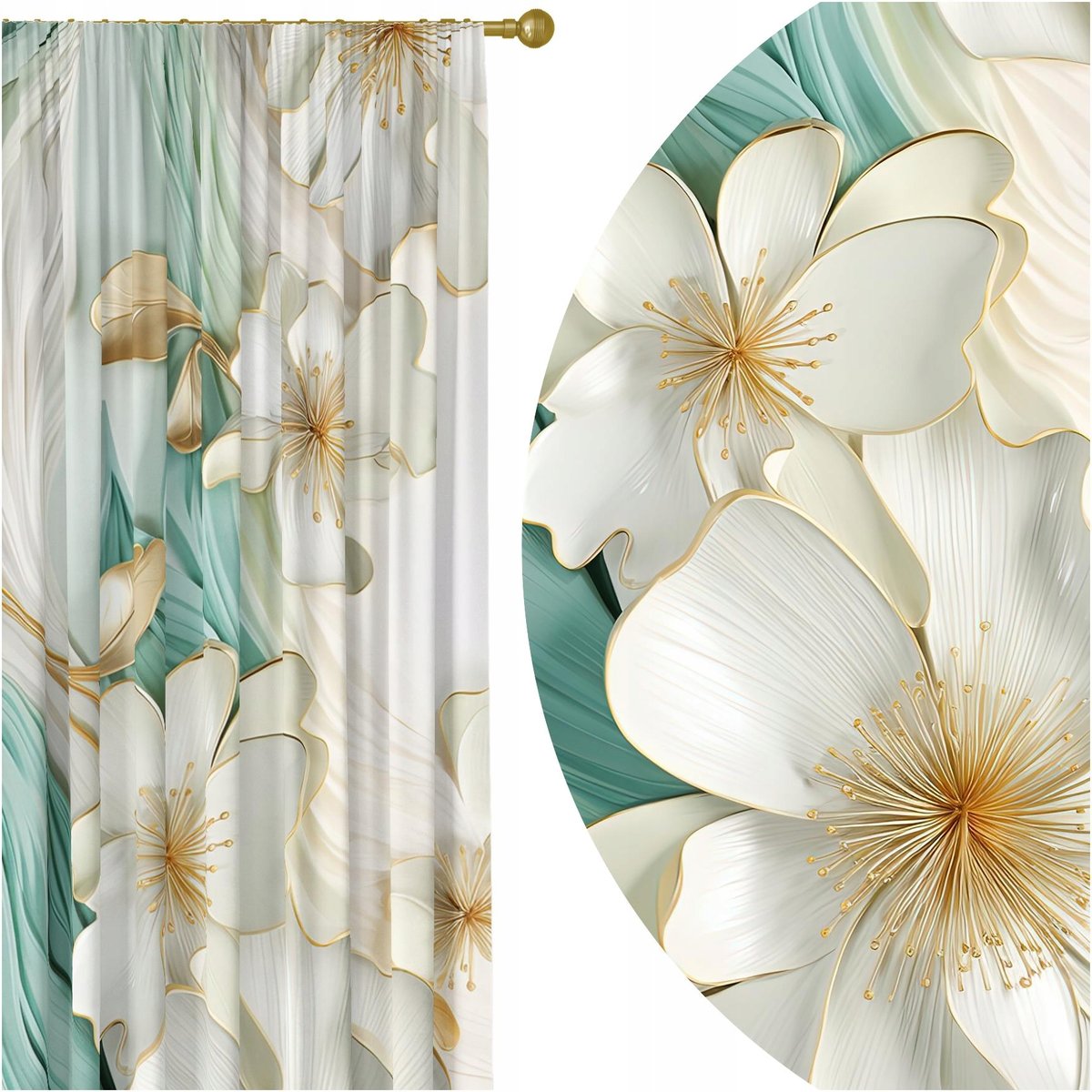 GOTOWE ZASŁONY NA ŻABKI TAŚMIE 140X250 ZASŁONA KWIATY 247 SKRÓCENIE W CENIE