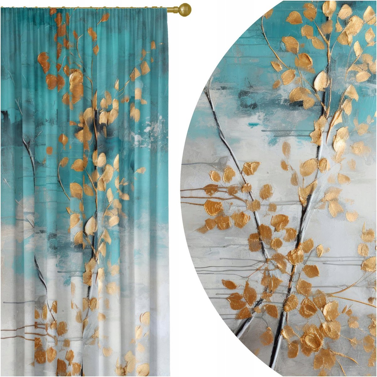 GOTOWE ZASŁONY NA ŻABKI TAŚMIE 140X250 ZASŁONA LIŚCIE 273 SKRÓCENIE W CENIE