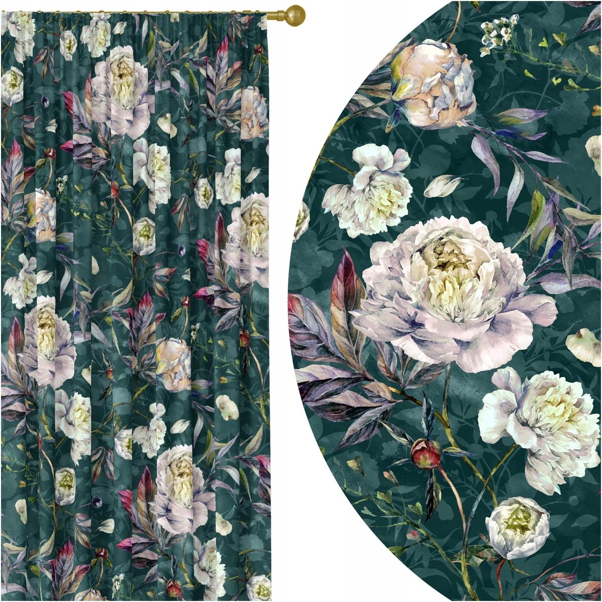 GOTOWE ZASŁONY NA ŻABKI TAŚMIE 140X250 ZASŁONA KWIATY 279 SKRÓCENIE W CENIE