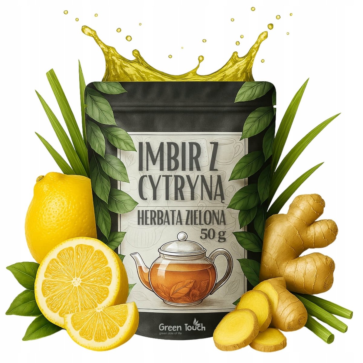 Herbata zielona IMBIR Z CYTRYNĄ 50 g Z IMBIREM I SKÓRKĄ CYTRYNOWĄ