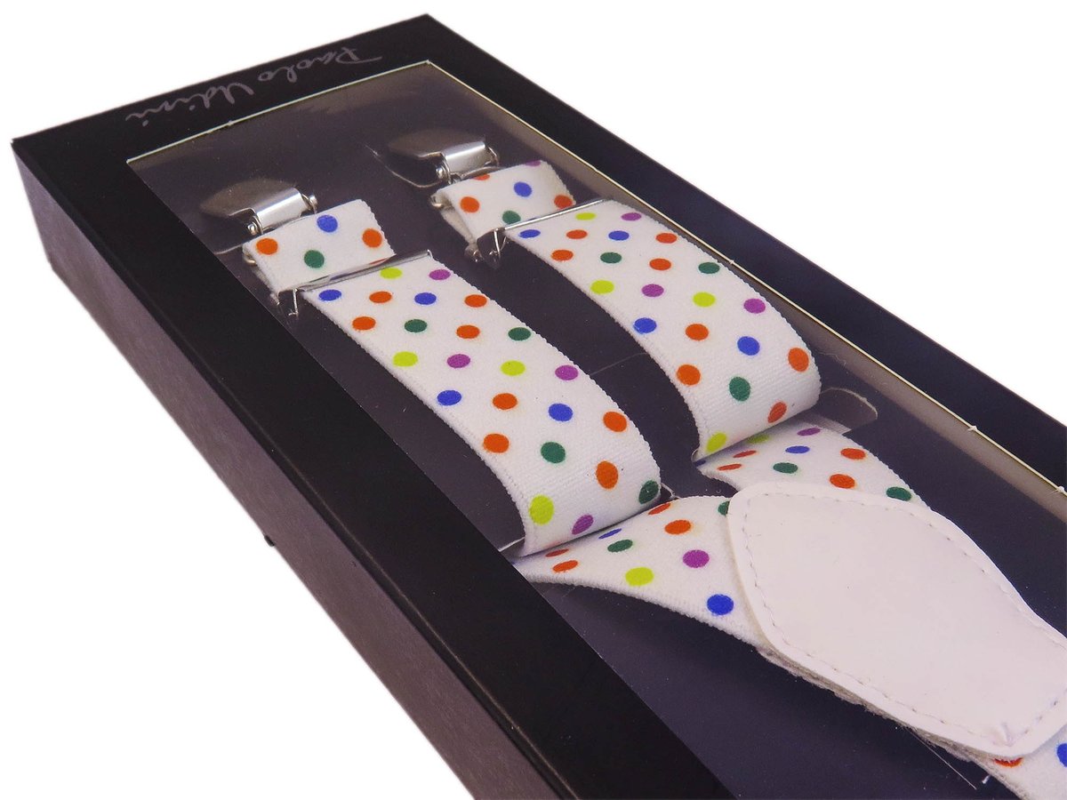 Białe szelki w kolorowe kropki unisex X22