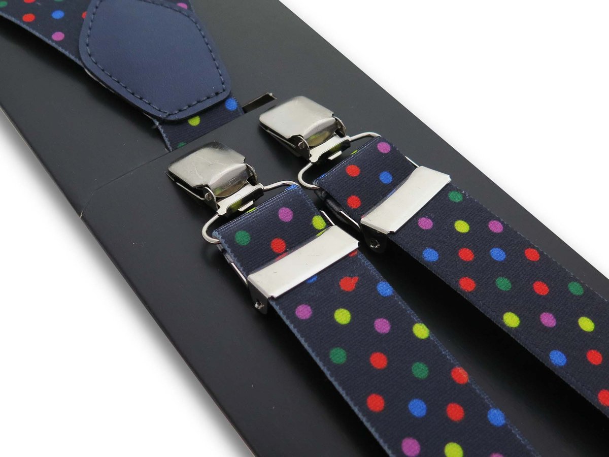 Granatowe szelki w kolorowe kropki unisex X50